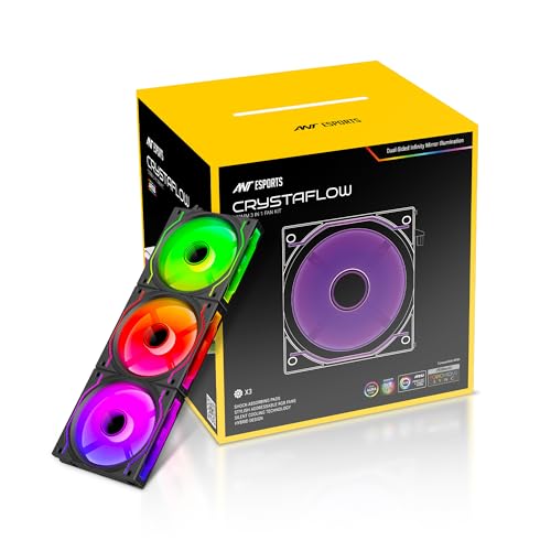 Image of Ant Esports Crystaflow 3 in 1 120mm ARGB Case Fan Kit with ARGB Controller, 2000 RPM, 58.23 CFM Airflow - Black