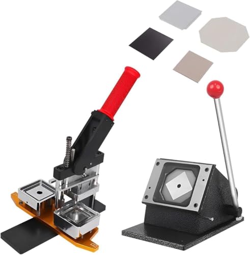 WLYPE Square Fridge Magnets Badge Maker Machine 50x50mm Badge Press Maker Machine + Paper Cutter + 100pcs Materials, for DIY Making of Square Badges and Pins