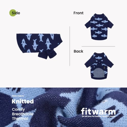 Image of Fitwarm Shark Dog Sweater, Winter Clothes for Small Dogs Boy Girl, Blue, XXL