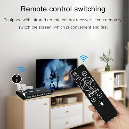 Image of 4K HDMI Switcher 8 in 1 Out with KVM, 4K Multi-Viewer with IR Remote and Button Switch, 16 Modes Displays Split Screen Modes, 2 USB Port for Keyboard /Mouse (HDMI 8x1 KVM Multi-Viewer)