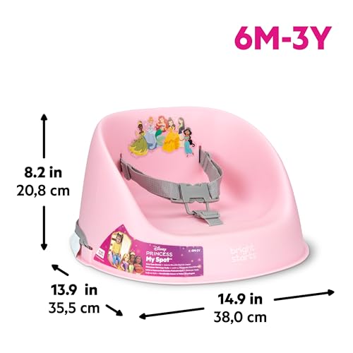 Image of Bright Starts Disney Princess My Spot Easy-Clean Baby Booster Feeding Chair, 3-Point Harness, Washable Removable Straps, Pink