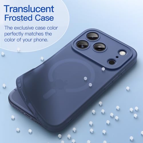 Image of JETech Magnetic Matte Case for iPhone 17 Pro, Deep Blue | Compatible with MagSafe, Translucent Frosted Soft TPU Cover, Anti-Yellowing, Anti-Fingerprint, Shockproof