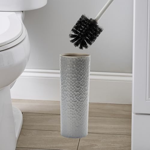 Image of Bath Bliss Toilet Brush | Hammered Textured Design | 360 Degree Bristle Brush | Bathroom Cleaning | Contemporary Design | Sliver