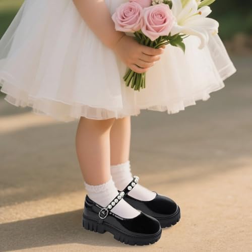 Image of Wulubaba Toddler Girl Dress Shoes Bow Black Dress School Shoes Princess Mary Jane for Toddler /Little Girl