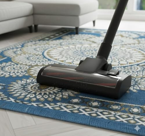 Image of Traditional Cotton Carpet 5x7 Feet Soft & Superfine Velvet Rug for Living Room, Hall & Bedroom | Designer Carpet /Area Rug Dari | Trendy & Durable Kalin Reactangular (Aqua)
