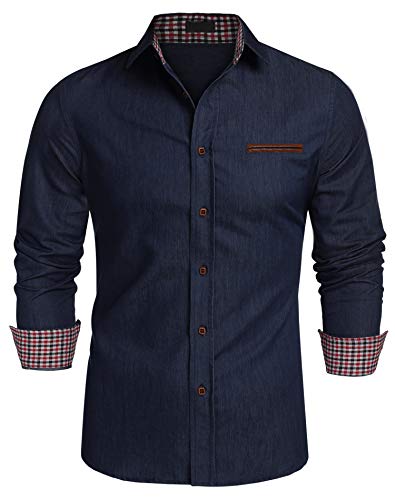JINIDU Men's Casual Button Down Denim Shirts Long Sleeve Dress Shirt Ultramarine, Ultramarine Blue, M steampunk buy now online
