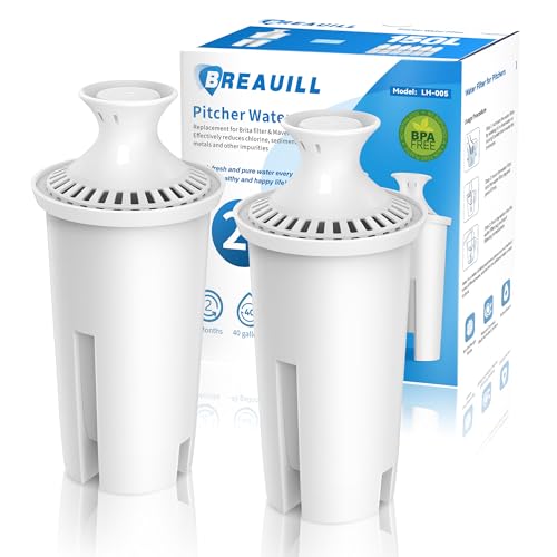 BREAUILL Filter Replacement Compatible with Brita® Water Filter & Pitchers, NSF Certified Water Filter Replacement Compatible with Brita® Classic, OB03, Mavea® 107007 35557, 2 PCS Water Pitcher Filter