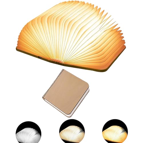 Lampe de livre en bois LED pliable à 360° grand modèle avec 3 couleurs de lumière