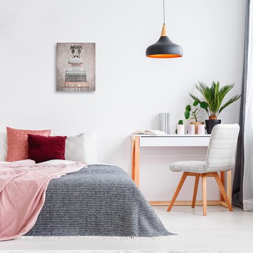 Image of 'Book Stack Heels Metallic Pink'| Canvas Art | Stupell Industries | 16 x 20 Inches, Easy to Hang and Sturdy, Made in USA, by Amanda Greenwood