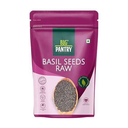 Image of Big Pantry Sweet Basil Seeds 200g | Sabja Tukmaria for Falooda, Smoothies & Weight Management | Rich in Dietary Fiber, Omega 3 & Antioxidants | Raw Non GMO Gluten Free