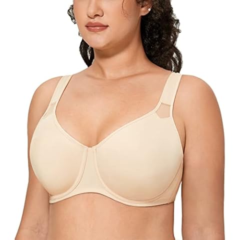 Delimira Women's Underwired Full Cup Plus Size Non Padded Seamless Minimiser Bra Beige 44DD Cover