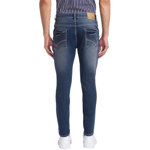 Image of Parx Men's Cotton Blend Dobby Pattern Skinny Cropped Fit Flat Front Jeans