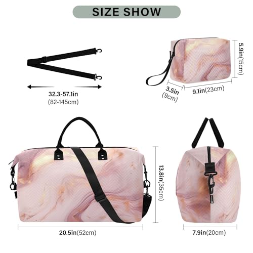 Kigai Pink Gold Marble Duffle Bag Versatile Travel Duffel for Men and Women, Carry On for Weekend or Overnight Stay3