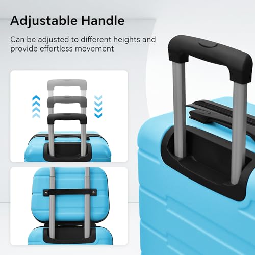 4-Piece Luggage Sets，ABS Multi-Size Lightweight Suitcase, Large Capacity Suitcase with Smooth Multi-directional Spinner Wheels and TSA Lock, (12", 20", 24", 28") (Aqua Blue)3