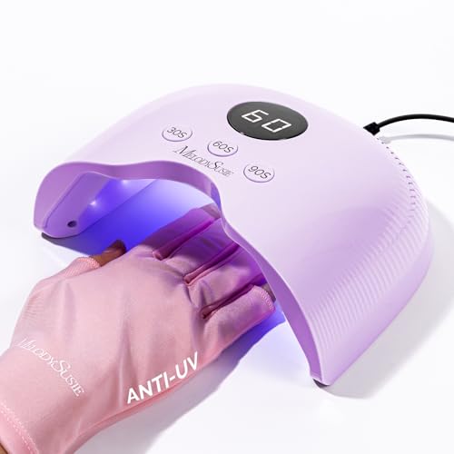 Image of MelodySusie Compact LED UV Nail Lamp with UV Gloves, P-PLUS30A Nail Dryer with Smart Sensor Cures All Gels, Especially Rhinestone Glue, Liner & Cat Eye Gel Polishes for Advanced DIY at Home, Purple