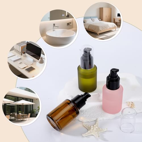 Image of Segbeauty 2oz Frosted Glass Pump Bottle Dispenser, 3pcs Empty Travel Size Bottles with Pump, 15ml Refillable Travel Lotion Container, Mini Liquid Containers for Creams Oils Bottle in Mixed Color
