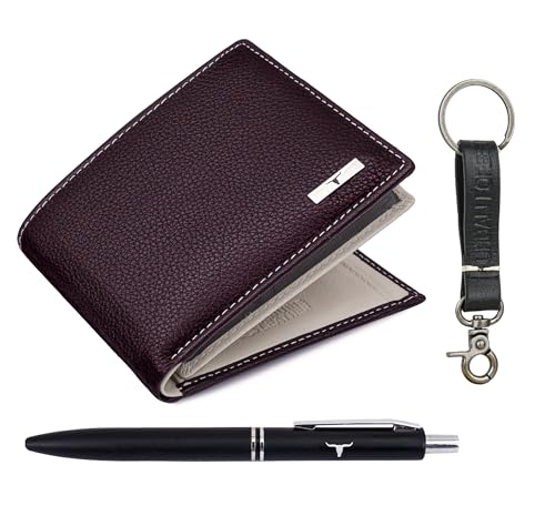 Image of URBAN FOREST Kenny Brown /Sand Leather Wallet, Black Pen & Keychain Combo Gift Set for Men