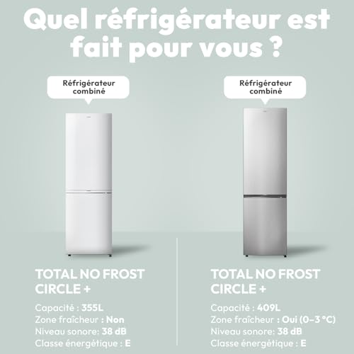 Candy - Réfrigérateur Combiné - 2 Portes - Classe Énergétique E - Technologie Total No Frost Circle+ - Blanc - 235L (Réfrigérateur) + 120L (Congélateur) - 185 x 59,5 x 66,7 cm - Modèle CNCQ2T618EW