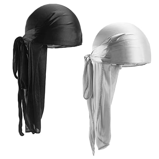 2 Piezas Durag de Seda Gorro de Onda Elástico Envoltura de Cabeza con Cola Larga Correas Anchas Unisex Poliéster Turbante Sedoso Durag de Onda Transpirable Pirata Cap de Hombres Mujeres