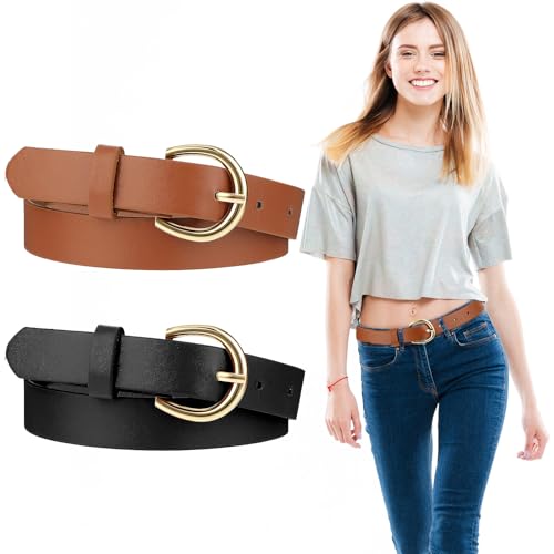 Bremorou 2 Stück Gürtel Mädchen Kinder Leder Verstellbare Taillengürtel Gürtel Mädchen 12 Jahre Kindergürtel Moderner für Jungen Jeans Hosen Kleid Schwarz Kamel