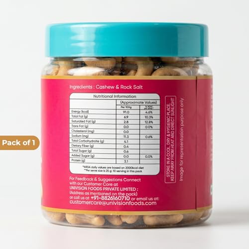 Image of Tauffa Premium Roasted & Salted Cashews 250g | Crunchy Whole Kaju with Rock Salt | Natural Kaaju Nuts | No Added Oil | Healthy Snack