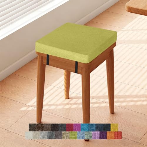 Kimgull 四角 クッション 座布団 ロック固定 椅子 クッション 模造リネン生地 高反発スポンジ スクエア 座蒲 タイプ カバー取り外し可能 洗える 無地 ダイニング リビング カラー8 フルーツグリーン 35X35X8CM