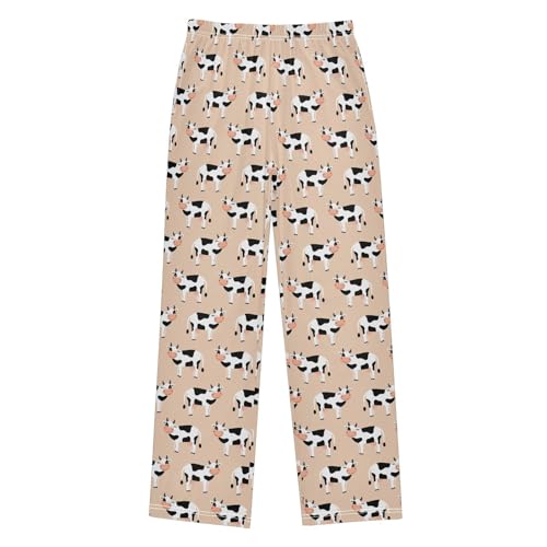 ZZXXB Cow Pattern Boys Long Pants Soft Trousers Elastic Waist Kids Lounge Bottoms with Pockets S-XL