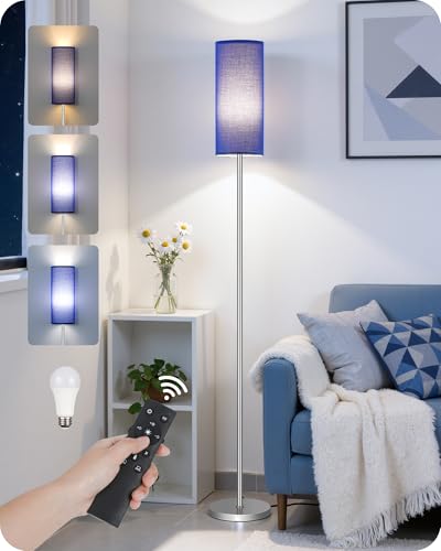 Image of Dimmable Floor Lamps for Living Room with Remote and Foot Switch, 64.4 inch Modern Standing Tall Lamp, Corner Lamp for Bedroom, Office, Bulb Included, 3000K-6500K, Blue and Silver, FCC Listed SU06LD05W1