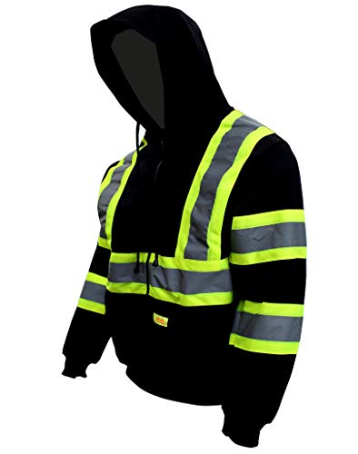 New York Hi-Viz Workwear H9013 Men's ANSI Class 1 High Visibility, Lightweight Hoodie, Black (Extra Large)
