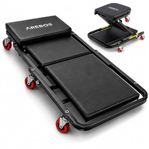 AREBOS Planche &agrave; roulettes de Montage 2 en 1 | capacit&eacute; de Charge de 150 kg | 6 roulettes Mobiles | Rotation &agrave; 360&deg; | Chariot d'atelier | si&egrave;ge &agrave; roulettes | Fonction Assise et couch&eacute;e