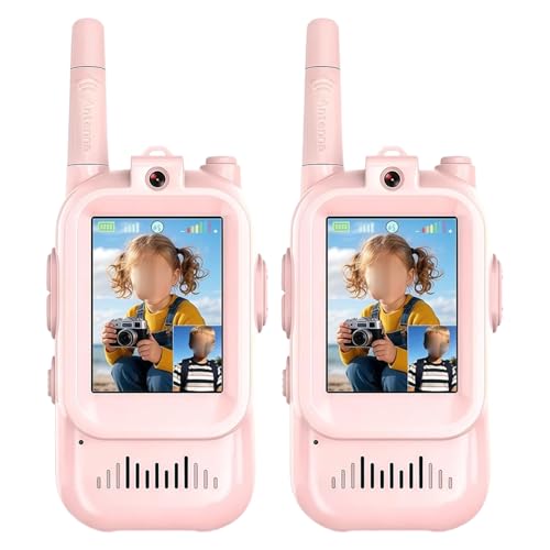 Uanqfegy Walkie Talkies con vídeo: Paquete de 2 walkie talkies Recargables para niños con videollamada en Tiempo Real, Pantalla Transparente 2.0 para Juegos en Interiores y Exteriores