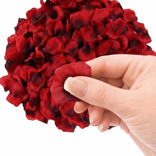 Image of SATYAM KRAFT 300 Pcs Artificial Rose Petals for Home Decor, Table, Bedroom, Party,Bridal Shower, Candle Night Dinner, Festival, Events, Wedding, Christmas, Valentine's Day Decoration (Black & Red)