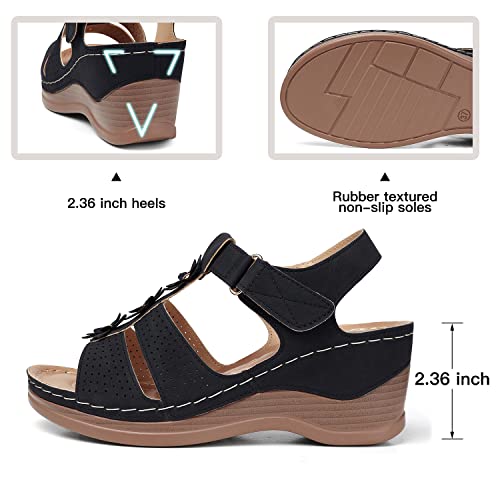 TEMOFON Womens Sandals Wedge Platform: Summer Ankle Strap Open Toe Wedge - Dressy Sandals Women - Comfortable Walking Low Sandal3