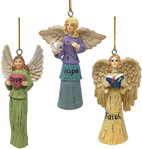 Faith Hope Love Angel Christmas Ornaments - Set of 3 - Faith Hope and Love - Angels Vintage Christmas Decorations