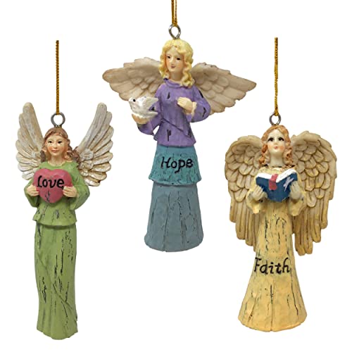 Faith Hope Love Angel Christmas Ornaments - Set of 3 - Handpainted - Vintage Christmas Decorations Each Measures 4