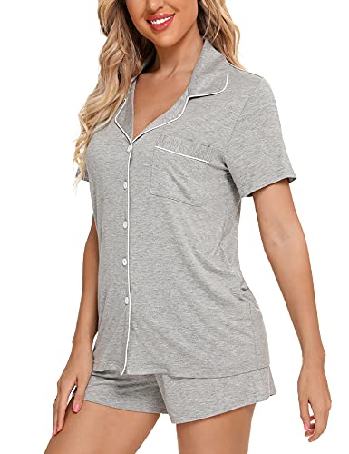 Image of Anjue Womens Pajamas Set Short Sleeve Button Down Soft Pj Sets S-XXL | V neck,Pyjamas,Modal,Wedding,Pijamas de mujer,Bridal party,Viscose,Knit,Cute,Lounge,Lightweight,Nursing,Holidays