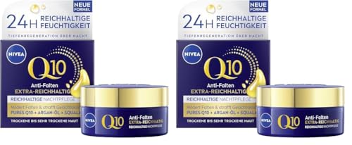 NIVEA Q10 Nachtcreme, straffende Gesichtspflege mit Q10, Bio Argan-Öl und Squalan, Gesichtscreme für sehr trockene Haut, Q10 Anti-Falten EXTRA-REICHHALTIG Reichhaltige Nachtpflege (50 ml)