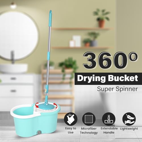Pivalo Bucket Quick Spin Mop with 2 Microfiber Wet Dry Mophead Floor Cleaning pocha Extendable Handle Removable Wringer 360° Floor Cleaner Mopping Set (Random Colour) - Image 3