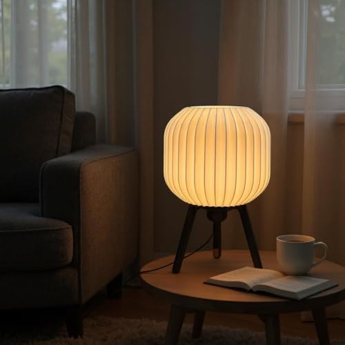 Image of Modern 3D Printed Table Lamp| Bedside Night Lamp | Warm Ambient Light for Bedroom, Living Room, Study Table & HomeDecor | Minimalist LED Desk Lamp for Cozy Lighting (White)
