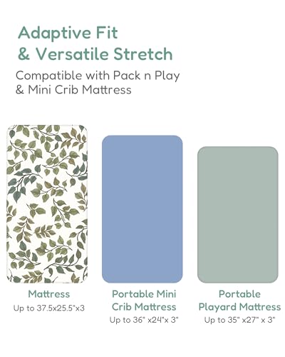 Image of Pack and Play Sheets Fitted 2 Pack, 38x26 Graco Pack n Play Sheets for Playard & Travel Crib Mattress, Ultra Soft Jersey Knit, Breathable Stretchy Deep Pocket, Compatible with Mini Cribs