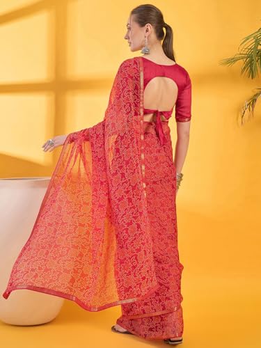 Image of SIRIL Women's Printed Chiffon Saree with Unstitched Blouse Piece