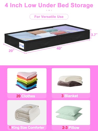 Image of punemi 4 inch Tall Soft Low Profile Under Bed Storage Containers, 2 Pack, Black