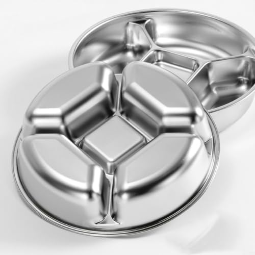 MIKMLYZE Lot de 2 assiettes divisées en acier inoxydable, 5 compartiments avec espace central pour la préparation de sauces, salades et collations, plateau alimentaire résistant à la rouille pour – vue 7