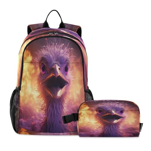 Ensemble sac à dos et sac à déjeuner autruche en colère pour étudiants