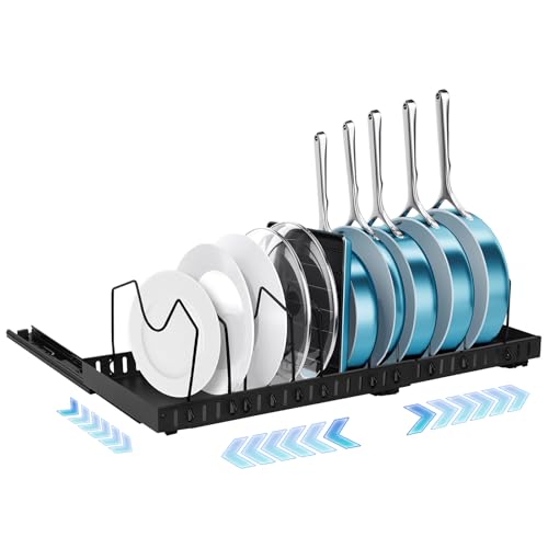 Wusboo Organizador Sartenes, Organizador Sartenes y Ollas Cajon Extraíble con 12 Separadores Ajustables, Soporte Sartenes, Kitchen Organizer para Guardar Utensilios de Cocina, Sartene