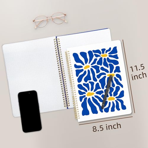 Image of Cute Spiral Notebook 8.5 x 11 Graph Paper Journal A4, Blue Flower | 70 page, Note Book with Pocket, Large, Big, Hard Cover, Aesthetic, Pretty Design, for Women, Girls, Kawaii