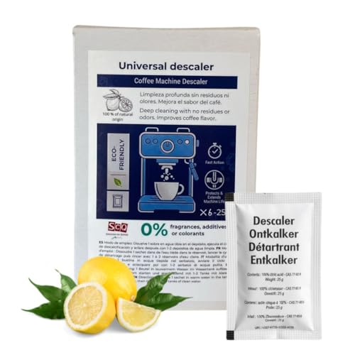 Descalcificador para Cafeteras 6 x 25 g | Ácido Cítrico 100% Natural sin Fragancias ni Colorantes | Antical Universal | Compatible con todas las marcas | Elimina la cal adherida | Ecológico