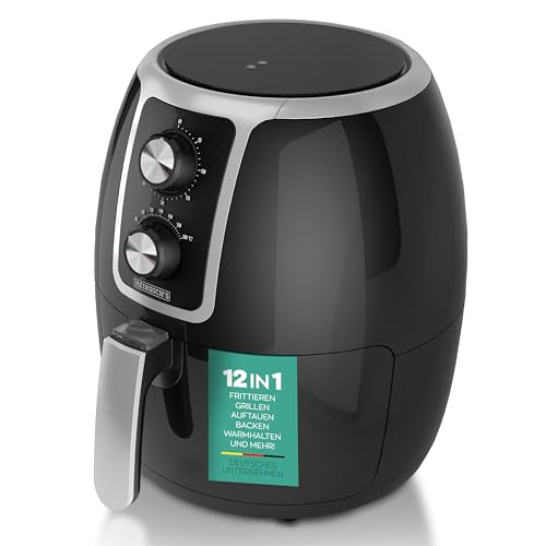 HEINRICHS Heißluftfritteuse Airfryer mit einstellbarem Thermostat, Temperatureinstellung von 80°C-200°C 1500W Heißluft Fritteuse Ohne ÖL Fritteuse Luftfritteuse Timerfunktion 3.7L,Regler