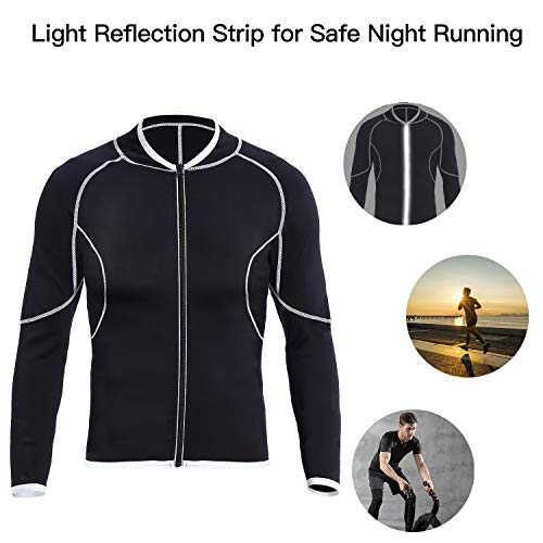 Men Sweat Sauna Suit Workout Shirt Weight Loss Body Shaper Fitness Slimming Jacket Gym Top Clothes Shapewear Long Sleeve Black