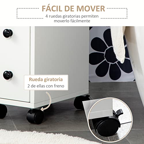 Miniatura 5 de Kleankin Armario De Baño Con 4 Ruedas Mueble Auxiliar Para Baño Con Estante Abierto Puerta Y Cajón Para Espacio Reducido 18x30x68,5 Cm Blanco